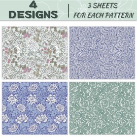 Bolsome 12 Sheets 28 * 20 Inches William Morris Wrapping Paper Retro Flowers Patterned Gift Wrap Paper Vintage Decorative Art Paper for Birthday Wedding Bridal Shower DIY Craft