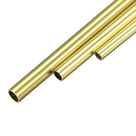 sourcing map Pack of 3 Brass Tubes, 300 mm Length, Seamless Round Tube Hose, 4 mm, 5 mm, 6 mm OD x 0.5 mm Wall Thickness