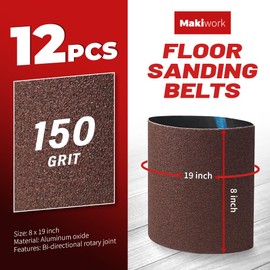 8 inch x 19 inch 150 Grit Sanding Belts, 12 Pack, EZ 8 Drum Sander Sandpaper Rolls for Woodworking and Floor Polishing, Aluminum Oxide Sander Sleeves