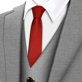 GUSLESON 2.4" Slim Necktie for Men Red Solid Skinny Tie (0973-13)