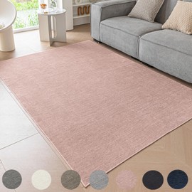 Ceneco Short Pile Rug, Pink Rug Bedroom, Non-Slip Rug Living Room, Soft Chenille Washable Rugs, Thin Rug Children's Room, Office, Lounge Area Rug (Pink, 60 x 90 cm)