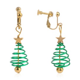 Christmas Tree Drop Earrings, Green Spiral Christmas Tree Clip Earrings Xmas Christmas Tree Dangle Earrings Stud Christmas Themed Earrings Christmas Holiday Jewelry for Women