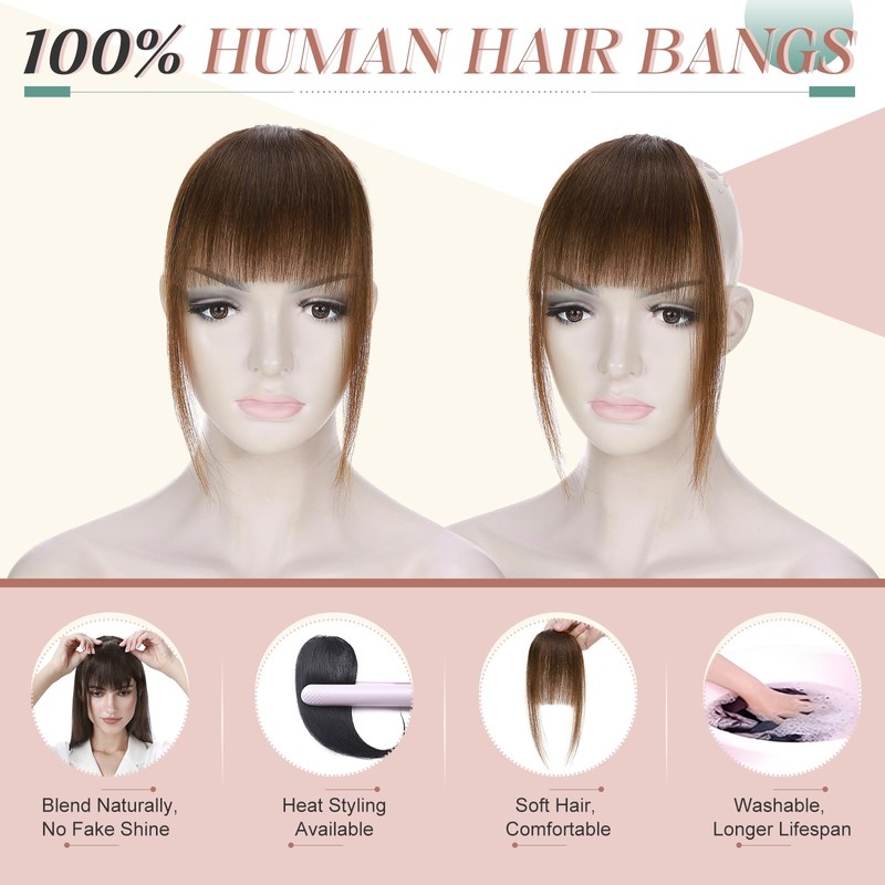 Elailite Hair Fringe Real Human Hair Clip in Extensions Neat