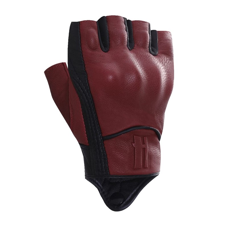 Harssidanzar Mens Fingerless Half Finger Goatskin Leather Motorcycle Gloves GM037,Oxblood/Black,