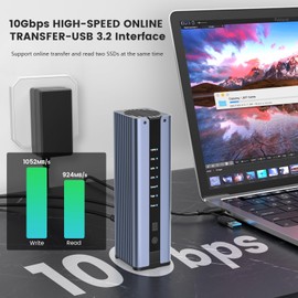 NVMe M.2 Duplicator with Cooling Fan, 8TB Dual-Bay Offline Clone Enclosure, 10Gbps M.2 SSD M Key Hard Drives Enclosure, for NVMe SSDs PCIe Size 2230/2242/2260/2280