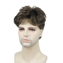 Lydell Short Straight Synthetic Hair Full Wigs with Bangs for Men Light Chestnut Brown