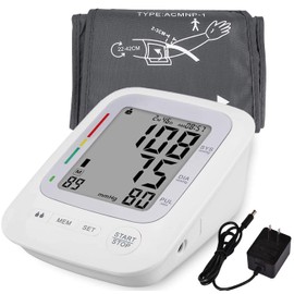 Monitor de presión arterial, brazo superior, monitor BP digital de 8.66-16.5", puño grande, 2 usuarios, visualización grande de memoria 180, indicación irregular de frecuencia cardíaca, con adaptador de 6 V CC