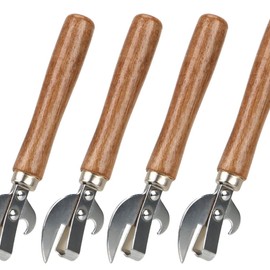 TEAMWILL 4X Wooden Handle Stainless Steel Manual Can Opener Canned Knife Tin Beer Bottle