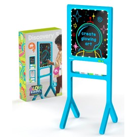 Discovery™ Glow Easel Dual-Sided Art Station – 34” Floor Standing Easel with Light Board, Whiteboard, 6 Neon Dry-Erase Markers| Detachable Drawing Tablet| Coloring Doodle Pad| Arts & Crafts for Kids
