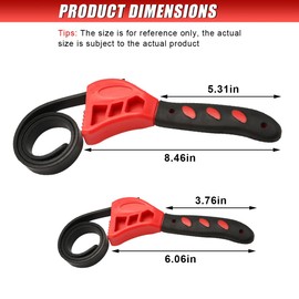 UHANBUT 2PCS Strap Wrench Plumbing, 4 & 6 Inch Adjustable Oil Filter Wrench with Reinforced Rubber Belt, Universal Jar Opener Tools for Shower Head, Water Filter, Drain, Pipe (Red)