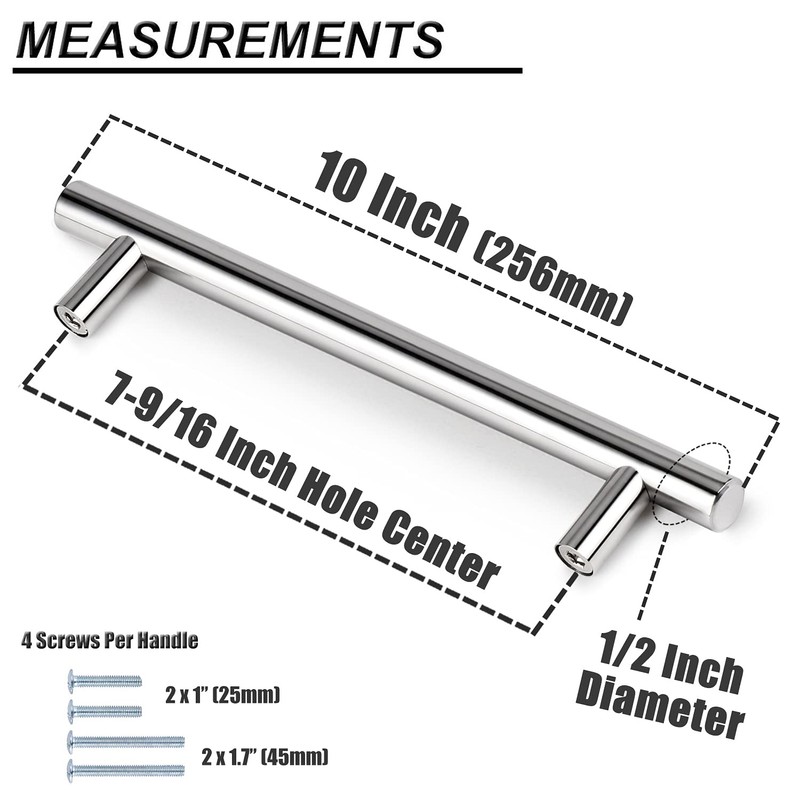 Probrico 15 Pack | Polished Chrome Cabinet Pulls, 7-9/16 Inch