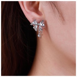 Cimenexe Bohemian Crystal Bow Drop Earrings Silver Star Bow Earrings Tiny CZ Cross Dangle Earrings Rhinestone Bowknot Earrings Jewellery for Women and Girls