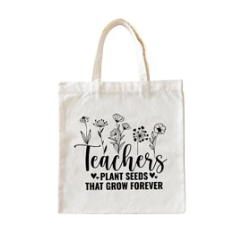 Zeghk Teacher Appreciation Gifts Canvas Tote Bags, Aesthetic Teacher Gift Reusable Grocery bag，Teachers Plant Seeds That Grow Forever Gifts for Teacher Book Tote Gifts Teacher Tote Bag