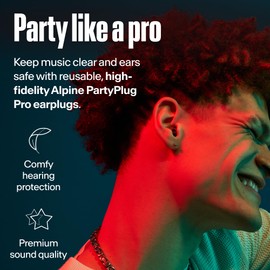 Alpine PartyPlug Pro Ear Plugs for Concerts, High Fidelity Professional Musician Earplugs, 21dB Noise Reduction, Hearing Protection for Music Festivals, Raves & Live Events, Incl. 3 Tip Sizes, Black