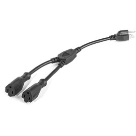 2 Way Power Splitter and 1' Extension Cord - 1 to 2 Cable Strip With 3 Pronged Outlet and Y Style Extension Cord – Black - SJT 16 AWG – By Luxury Office (1)