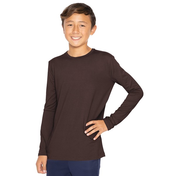 Boy's Long Sleeve Crew Neck Top Brown X-Large