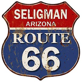SELIGMAN, ARIZONA Route 66 Shield Metal Sign Man Cave Ga12 x 12 High Gloss Metal 211110013020