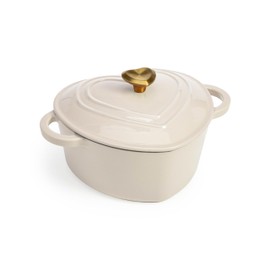 Paris Hilton Enameled Cast Iron Dutch Oven Heart-Shaped Pot with Lid, Dual Handles, Works on All Stovetops, Oven Safe to 500°F, 2-Quart, Cream