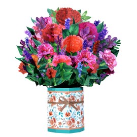 Magic Ants Pop Up Cards, Carnation Card, 9 inch Paper Flower Bouquet Card, Flower Card, Birthday Card, Anniversary Card, Thank You Card, 3D Popup Greeting Cards with Note Card and Envelope