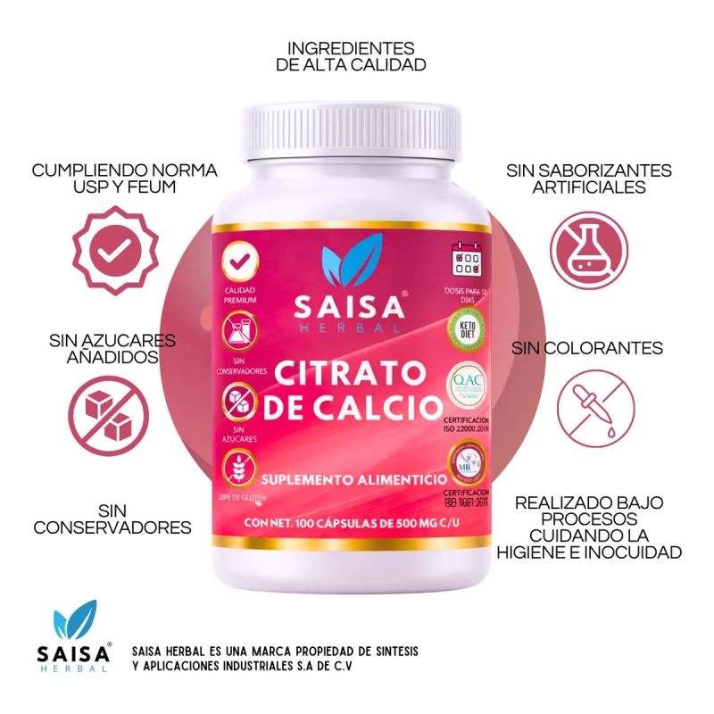 Citrato Calcio Saisa Herbal Suplemento Huesos Dientes Fuertes
