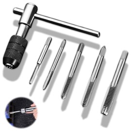 6-Pack Handle Ratchet Tap Adjustable Tap Threading Wrench Set M3-M8, Metric Tap Die Set Industrial Grade High Hardness Internal Thread Taps High Grinding Precision Straight Groove Fine Thread Hand Tap