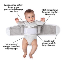 Anna & Eve - Baby Swaddle Strap, Adjustable Arms Only Wrap for Safe Sleeping - Small Size Fits Chest 13.5 to 17, Owls Grey/Pink