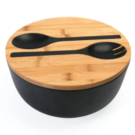 ShineMe Large Salad Bowl with Lid, Bamboo Fiber Salad Serving Bowl Set with Utensils, 9.8inches Mixing Bowl with Servers, Solid Bamboo Wooden Bowl for Candy, Salad, Fruits, Vegetables and Pasta(White)