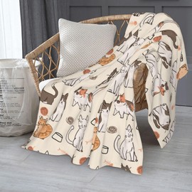 Kids Cats Print Blanket Throw 50"x40", Plush Flannel Blankets with Cats On It, Soft Warm Decorative for Kids Women Cat Lovers