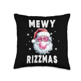 Mewy Rizzmas Funny Pink Santa Bubble Gum Mewing Joke Rizz Throw Pillow