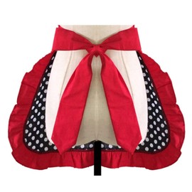 CRB Fashion Womens Kitchen Baking Waist Pocket Half Bistro Kitchen Cooking Apron (Red)