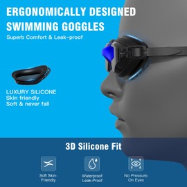 Ambienden Unisex Swimming Goggles, Anti-Fog & Leak-Proof with Clear Lens Goggles, Adjustable Colourful Nose Bridge, Professional Wide Vision Comfort Fit for Adults Outdoor Swimming Blue AF4800