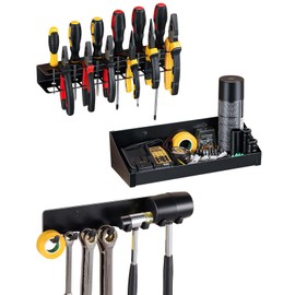 AHOWPD Wall Mount Hand Tool Organizer - Screwdriver Pliers Organizer, Hammer Holder, Wrench Organizer, Power Tool Organizer, 3PCS Alloy Steel Hand Tool Storage Rack for Garage Workshop (Black)