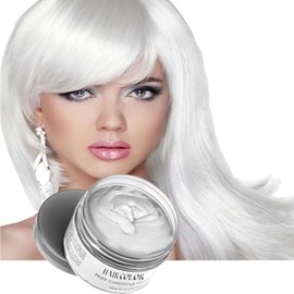 White Hair Spray Color Temporary Hair Color Wax 4.23Oz, Washable Kids Women Men Temporary Hair Dye Wax Clays, Natural Hair Spray Color for Halloween, Christmas, Party, Cosplay, Role Playing (White)