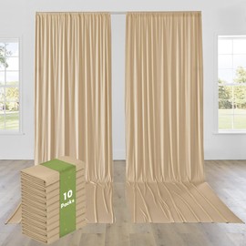 PartyVillage 50ft×15ft Beige Backdrop Curtain for Wedding Parties, 10 Panels Wrinkle Free 15 FT Long Polyester Photo Backdrop Drapes Back Drop Cloth for Birthday Photography Background