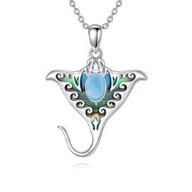 Reaii Natural Larimar Manta Ray Necklace for Women 925 Sterling Silver Manta Ray Necklace Ocean Stingray Pendant Ocean Jewelry Gifts for Women