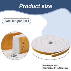 Weather Stripping Door Seal Foam Tape for Doors Windows 1/2 Inch W x 1/4 Inch T 33 FT Strong High Density Foam Insulation Strips Adhesive Tape White