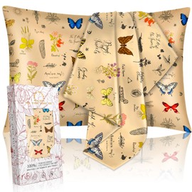 Miss Adola 2 Pack Mulberry Silk Pillowcase for Hair and Skin - Standard Size 26 x 20 Inches with Hidden Zipper Plants Butterfly 19 Momme Soft Sleeping Silk Pillow Case for Women, Moms