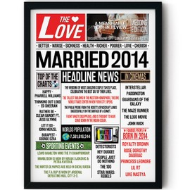 Stuff4 11th Anniversary Poster Framed - Married In 2014 Newspaper - Happy 11th Wedding Anniversary for Men Women Vintage Retro Back In 2014, 8x10 Inch Eleventh Anniversaries Posters