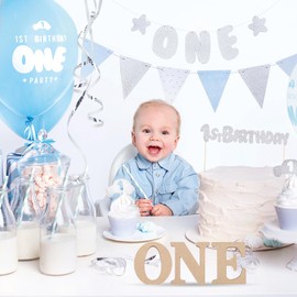 DEEZOMO 6 Inch 3D Wooden ''ONE'' Sign Board Freestanding Letter, Wooden Alphabet Wall Letter for Wall Decor Decorative Party Decor DIY Craft