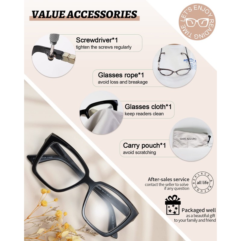 MARE AZZURO Oversized Reading Glasses 1.00+ Women Fashion Large Readers