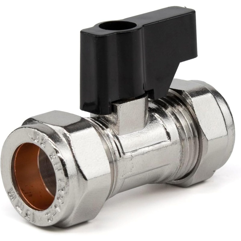 TC 15mm Compression Isolation Valve with Black Lever Handle Thumb