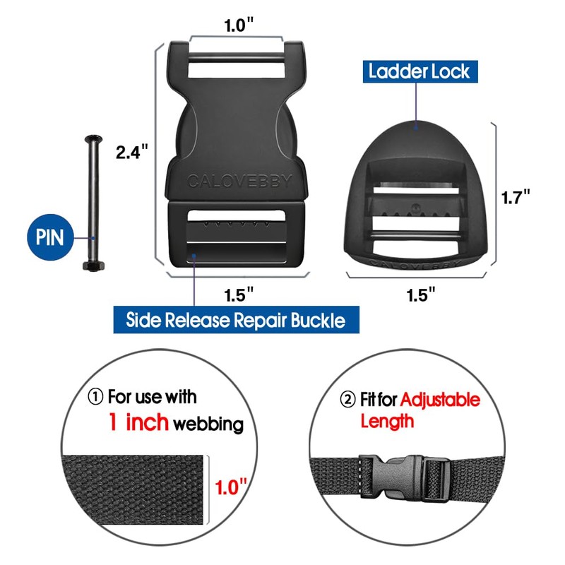 Deluxsa Field Repair Buckle for Straps 1 Inch Plastic Adjustable