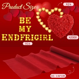 Grinsvalley Be My Girlfriend Light up Letters Proposing Decorations Set Includes 13 ft Carpet Runner 14 LED Light Letters 2000 Rose Petals for Anniversary Decorations