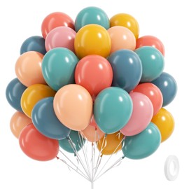 60pcs Boho Rainbow Balloons Assorted Colors 12inch with Slate Dusty Blue Mustard Yellow Pink Nude Colorful Balloons for Baby Shower Flower Groovy One Two Birthday Party Decorations