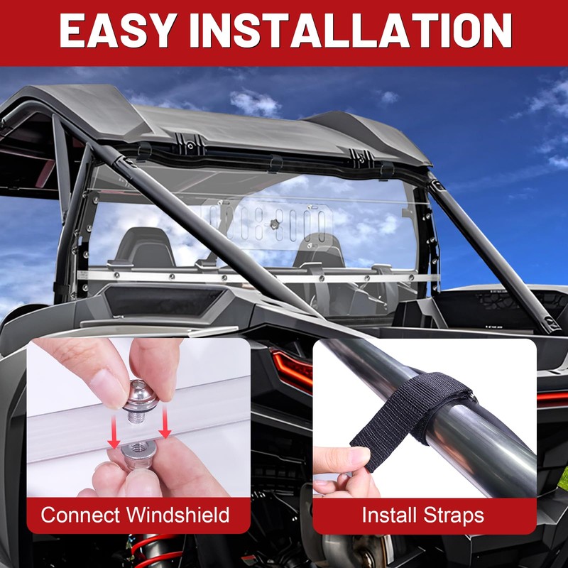 StarknightMT RZR Rear Windshield Vented Window Compatible with Polaris 2024+