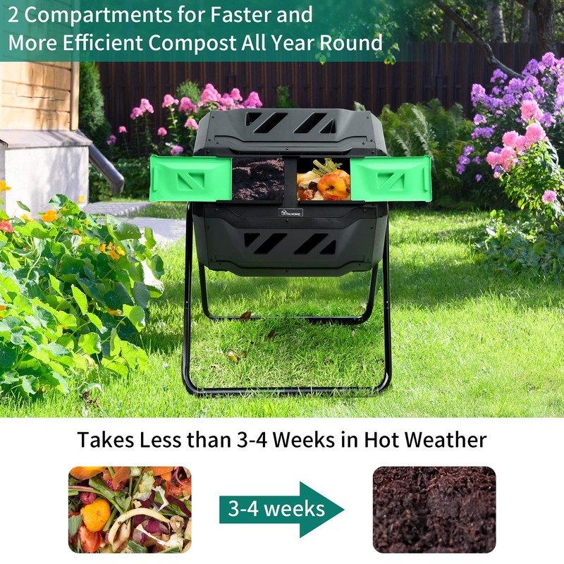 YITAHOME Large Outdoor Dual Bin Composter Tumbling, 43 Gallon Rotating