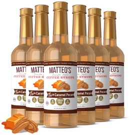 Matteo's Caramel Pecan Syrup for Coffee, Lattes, Cappuccinos & Desserts – Sugar-Free Sweetener for Beverages, Keto Friendly, Zero Calories, Indulgent Flavor, Non-Alcoholic, 33.8oz (6pk)