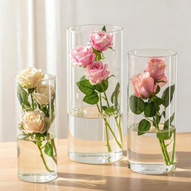 Glasseam Large Glass Cylinder Vases: 3 Pcs Clear Tall Hurricane Vases