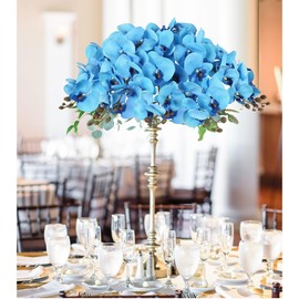 ICBOX Blue Orchids Artificial Flowers 6 PCS Fake Orchids Velvet Silk Orchids Faux Orchid Flowers 38 Inch Long Stem Artificial Flowers for Tall Vase for Home Wedding Decoration(Dark Blue)