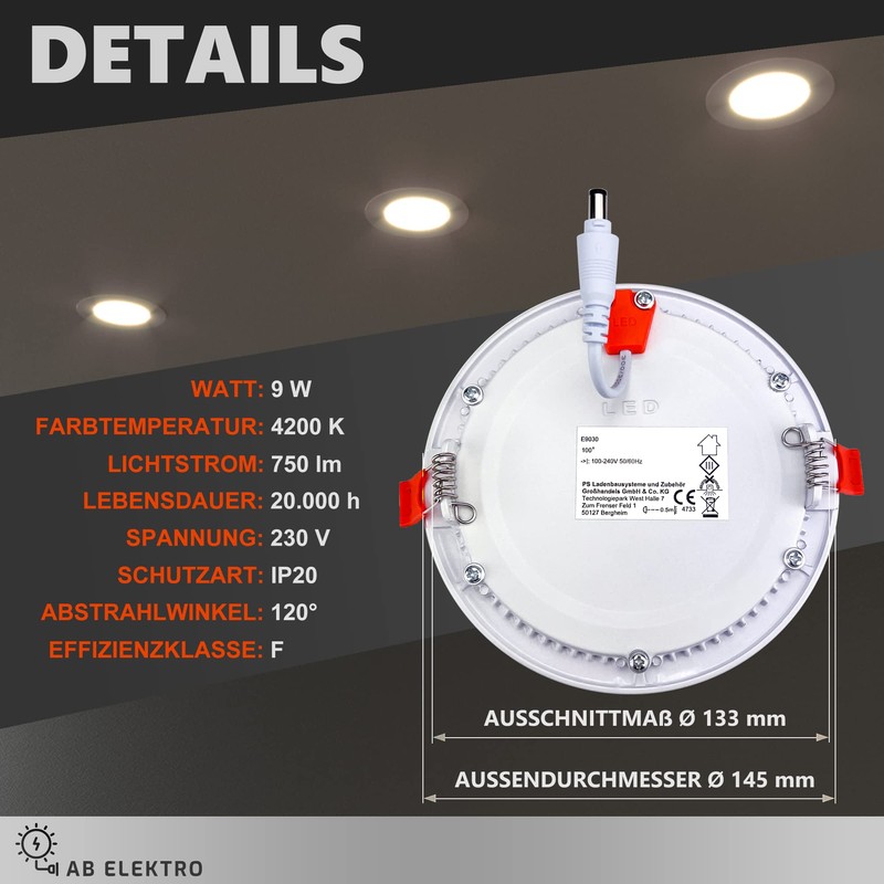 AB Elektro LED Recessed Spotlight 230 V Flat – Set